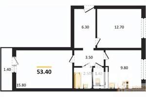 2-к квартира, вторичка, 53м2, 3/17 этаж