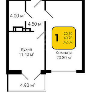 1-к квартира, вторичка, 41м2, 8/17 этаж
