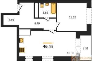 1-к квартира, строящийся дом, 47м2, 4/25 этаж