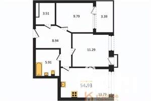 2-к квартира, сданный дом, 55м2, 3/21 этаж