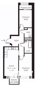 2-к квартира, строящийся дом, 63м2, 4/14 этаж