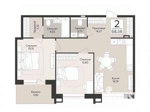 2-к квартира, строящийся дом, 69м2, 5/8 этаж