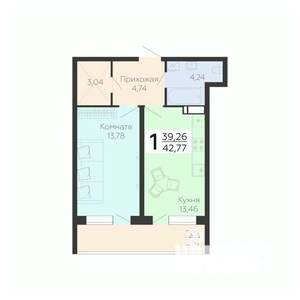 1-к квартира, строящийся дом, 43м2, 11/21 этаж
