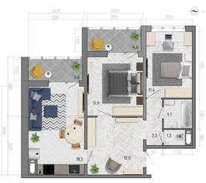 2-к квартира, вторичка, 66м2, 9/18 этаж