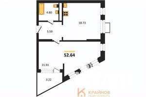 1-к квартира, вторичка, 53м2, 9/21 этаж