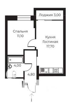 1-к квартира, строящийся дом, 39м2, 13/14 этаж