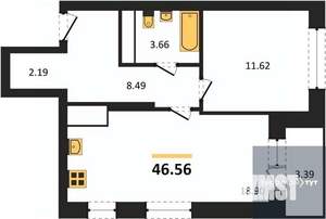 1-к квартира, вторичка, 47м2, 23/25 этаж