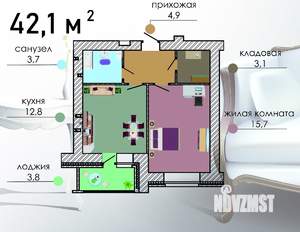 1-к квартира, строящийся дом, 42м2, 1/15 этаж