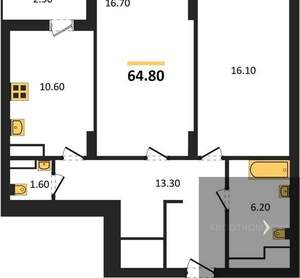 2-к квартира, вторичка, 65м2, 13/25 этаж