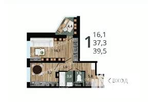 1-к квартира, строящийся дом, 40м2, 8/15 этаж