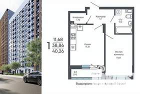1-к квартира, строящийся дом, 40м2, 13/17 этаж
