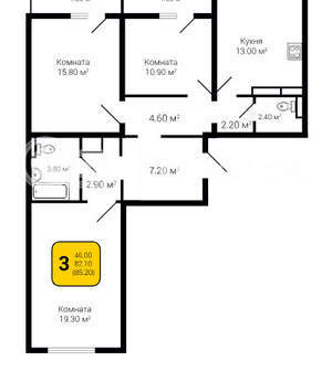 3-к квартира, строящийся дом, 85м2, 3/20 этаж