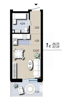 Студия квартира, вторичка, 27м2, 2/16 этаж
