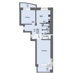 2-к квартира, вторичка, 83м2, 13/16 этаж
