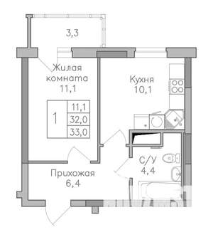 1-к квартира, строящийся дом, 34м2, 1/25 этаж