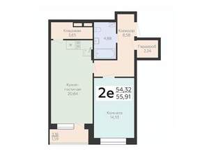 2-к квартира, вторичка, 56м2, 6/16 этаж