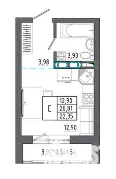 Студия квартира, строящийся дом, 22м2, 6/17 этаж
