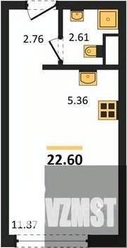 Студия квартира, вторичка, 23м2, 2/15 этаж