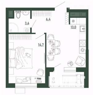 1-к квартира, вторичка, 39м2, 4/11 этаж