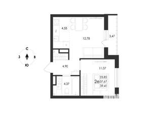 2-к квартира, вторичка, 39м2, 8/17 этаж