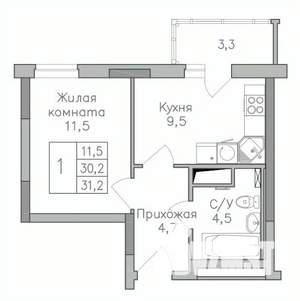 1-к квартира, строящийся дом, 32м2, 8/25 этаж