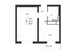 1-к квартира, вторичка, 38м2, 15/19 этаж