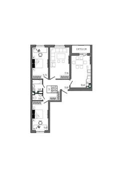 3-к квартира, строящийся дом, 85м2, 12/17 этаж