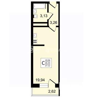 Студия квартира, строящийся дом, 27м2, 26/27 этаж