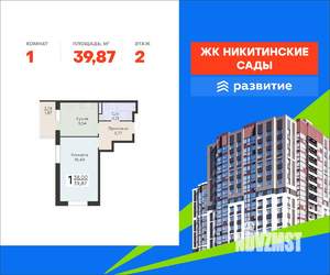 1-к квартира, вторичка, 40м2, 2/20 этаж