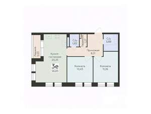 3-к квартира, строящийся дом, 59м2, 6/25 этаж