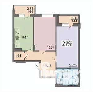 2-к квартира, строящийся дом, 62м2, 15/18 этаж