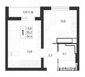 1-к квартира, вторичка, 35м2, 8/19 этаж