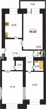 3-к квартира, вторичка, 94м2, 1/16 этаж
