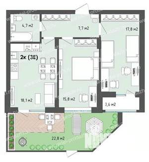 3-к квартира, строящийся дом, 72м2, 1/13 этаж