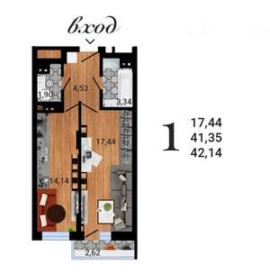 1-к квартира, вторичка, 42м2, 26/27 этаж