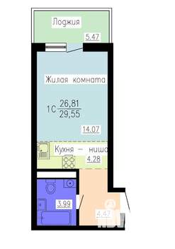 Студия квартира, вторичка, 30м2, 12/16 этаж