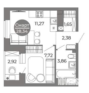 1-к квартира, вторичка, 28м2, 7/25 этаж