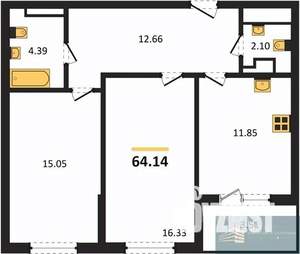 2-к квартира, вторичка, 64м2, 10/18 этаж