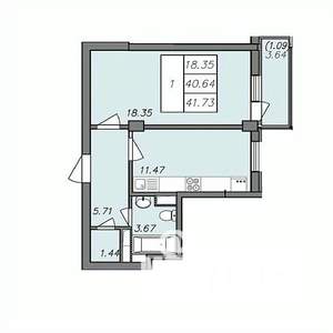 1-к квартира, вторичка, 41м2, 3/13 этаж