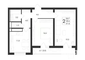 2-к квартира, вторичка, 62м2, 4/19 этаж