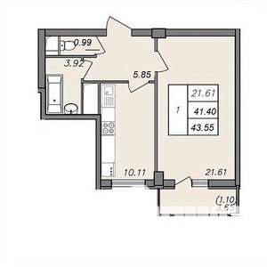 1-к квартира, вторичка, 42м2, 9/13 этаж