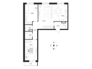 3-к квартира, вторичка, 81м2, 3/17 этаж