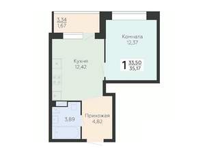 1-к квартира, вторичка, 35м2, 6/15 этаж