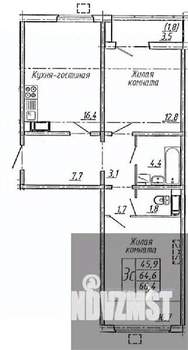 2-к квартира, вторичка, 66м2, 16/19 этаж