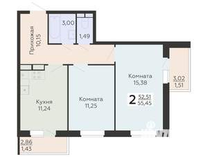 2-к квартира, вторичка, 55м2, 4/18 этаж