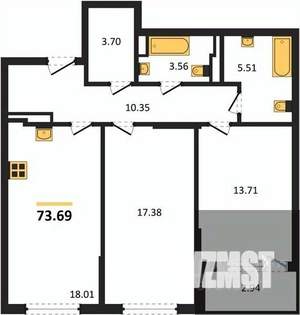 2-к квартира, вторичка, 74м2, 14/22 этаж