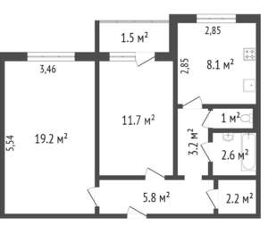 2-к квартира, вторичка, 54м2, 8/10 этаж