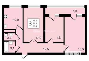 3-к квартира, строящийся дом, 80м2, 3/24 этаж