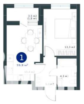 1-к квартира, строящийся дом, 40м2, 13/25 этаж