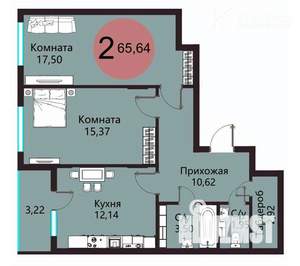2-к квартира, вторичка, 66м2, 11/21 этаж